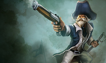 Gangplank - The Saltwater Scourge, gangplank, pirate, splash, the saltwater scourge, adventure, pirate splash, video game, cg, league of legends, gun HD wallpaper