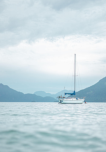 Sky, Sea, Miscellanea, Miscellaneous, Boat, Hill HD phone wallpaper