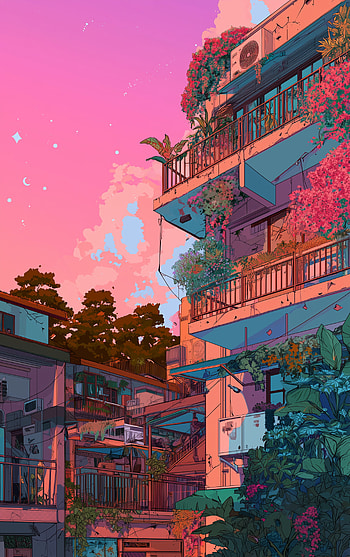 Aesthetic Anime Balcony Nature : Serene Sunset View, aesthetic anime, balcony, nature HD phone wallpaper