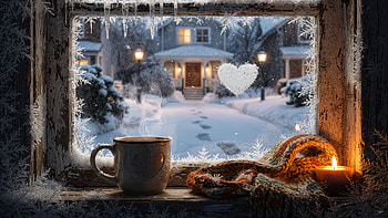 Cozy Hearth & Snowy Window —, Winter, House, Window HD wallpaper