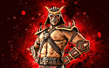 Shao Kahn, , red neon lights, Mortal Kombat Mobile, fighting games, MK Mobile, creative, Mortal Kombat, Shao Kahn Mortal Kombat HD wallpaper