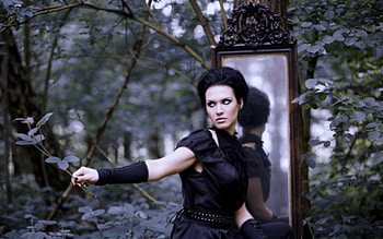 Mirror, magic, forest, woman HD wallpaper