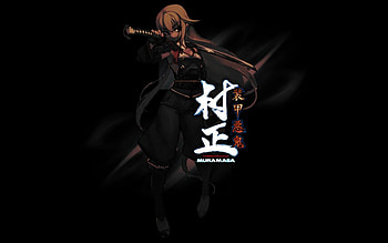 Ashikaga Chachamaru, sword, black background, soukou akki muramasa, long hair, weapons, chachamaru ashikaga, anime, blonde hair, katana, female HD wallpaper
