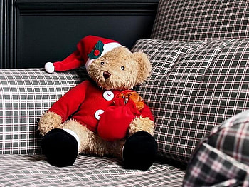 Santa teddy bear, holiday, bear, teddy, christmas, hat, santa HD wallpaper
