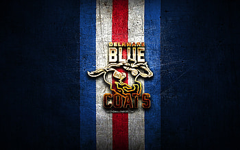 Delaware Blue Coats, golden logo, NBA G League, blue metal background, american basketball team, Delaware Blue Coats logo, basketball, USA HD wallpaper