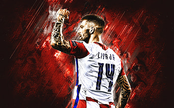 Marko Livaja, Croatian national football team, portrait, Croatian footballer, red stone background, Croatia, football, grunge art HD wallpaper