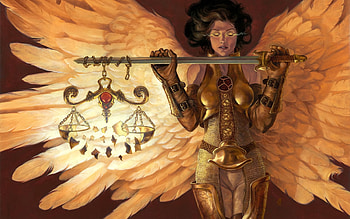 Zodiac ~ Libra, wings, golden, art, randy gallegos, girl, libra, angel, fantasy, zodiac, yellow, luminos HD wallpaper