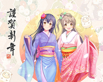 Love Live, New year, animal, kimono, Anime, Cute, Sonoda Umi, kawaii, Kotori Minami, school idol project, lamb, female HD wallpaper