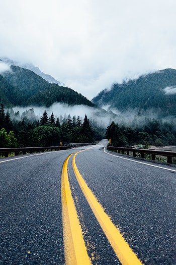 Nature, Mountains, Road, Turn, Markup, Fog HD phone wallpaper