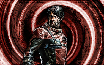 Male Morgan Yu, red grunge background, Prey, Doctor Morgan Yu, creative, vortex, Prey characters, Morgan Yu Prey HD wallpaper