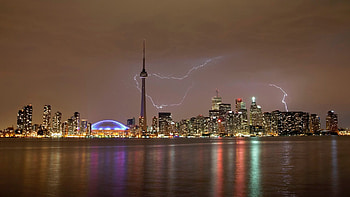 Toronto Skyline, Travels, Lightning storm, Ontario HD wallpaper