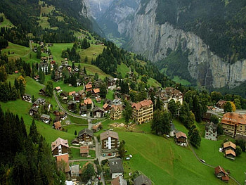 Hillside Village, grass, sky, village, mountain HD wallpaper
