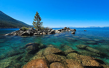 Tahoe Northern Island, Nevada, sky, rocks, water, usa, stones, tree HD wallpaper