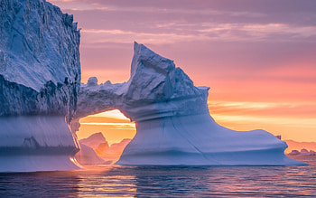 Sunset beauty, Glacier and sea, Eternal ice wonder, High-quality HD wallpaper