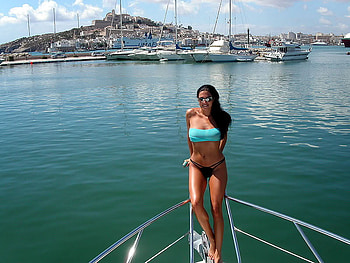 lady on the boat, boat, sexy, bikini, people, beach, woman, lady, clouds, girls, nature, women, sky, models, water HD wallpaper