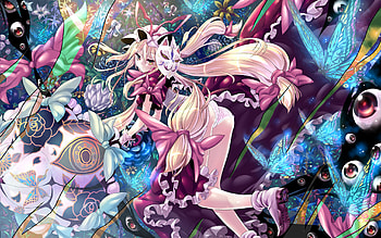 Yakumo Yukari, underwear, sexy, magic, mask, wizard, twin tails, anime girl, rose, butterfly, touhou, flowers, foxmask, eye, female HD wallpaper