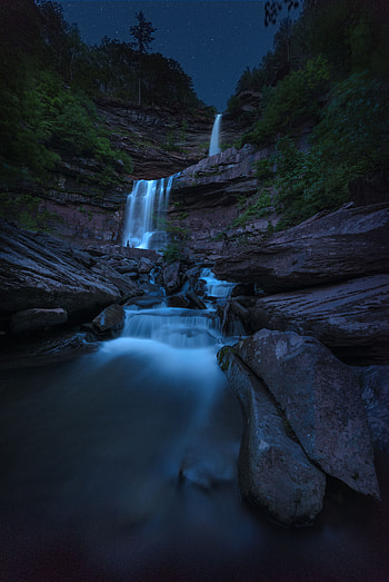 Nature, Night, Twilight, Waterfall, Starry Sky, Flow, Dusk HD phone wallpaper