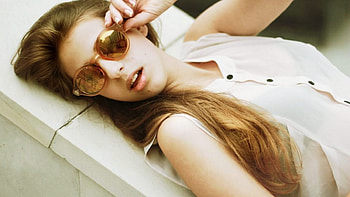 wearing cool glasses, white, lying, sunglasses, shirt HD wallpaper