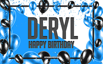 Happy Birtay Deryl, Birtay Balloons Background, Deryl, with names, Deryl Happy Birtay, Blue Balloons Birtay Background, Deryl Birtay HD wallpaper