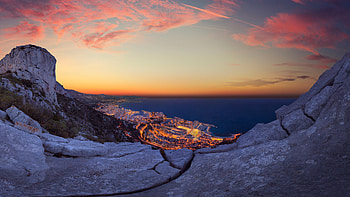 Monaco Rocks Top City View, rocks, mountains, nature, sky HD wallpaper