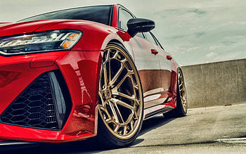 Audi RS6 Avant, 2021, front view, exterior, gold wheels, new red RS6 Avant, tuning RS6 Avant, German cars, Audi HD wallpaper