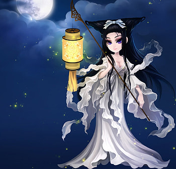Celestial, night, sublime, cute, oriental, long hair, dress, beauty, nice, lady, moon, maiden, female, sexy, sweet, divine, gorgeous, hot, chinese, girl, beautiful, black hair, anime girl, elegant, anime, pretty, lantern, gown, lovely HD wallpaper