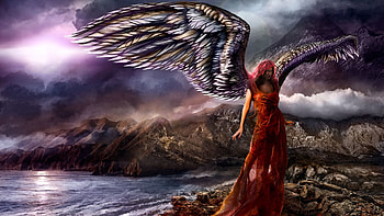 Fantasy, Art, Shore, Bank, Girl, Wings, Angel HD wallpaper