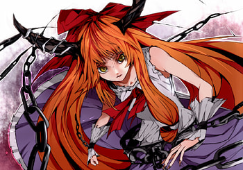 touhou, animal, orange hair, longhairm weapon, girls, green eyes, dress HD wallpaper