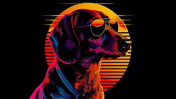 Dog Synthwave, dog, animals, synthwave, artwork, art, digital-art, ai, artist HD wallpaper