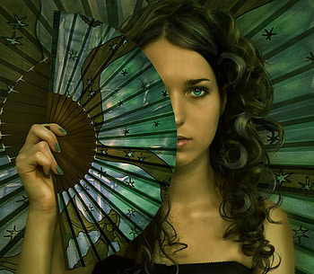 Fan, girl, 3d, green HD wallpaper