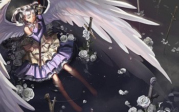 anime girls angels, girls, anime, angels, flower HD wallpaper