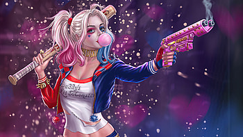 Harley Quinn Gun And Baseball, harley-quinn, superheroes, artwork, artist, artstation HD wallpaper