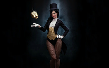 Zatanna, fishnet, top hat, comics, dc comics, dark background, illustration, skulls HD wallpaper