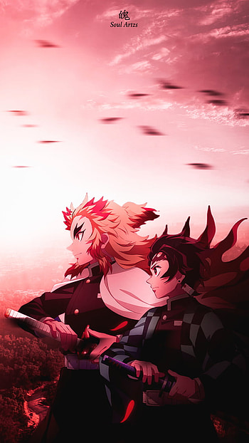Demon Slayer, magenta, pink, rengoku, kimetsunoyaiba, tanjiro, demonslayer, kny, sunset, anime, anime HD phone wallpaper