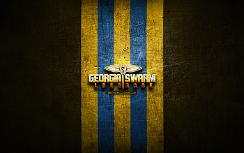 Georgia Swarm, golden logo, NLL, yellow metal background, american lacrosse team, Georgia Swarm logo, National Lacrosse League, lacrosse HD wallpaper