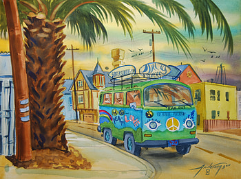 Hippavan, painting, art, tropical, van, palmtree HD wallpaper