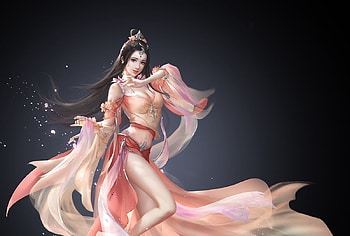 Fantasy girl, frumusete, asian, li miao, girl, 3q studio, pink, fantasy, game, luminos HD wallpaper