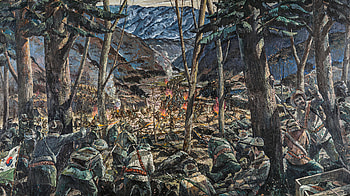 The Battle of Cheongsanri, valley, firearm, war, Korea, artistic, painting HD wallpaper
