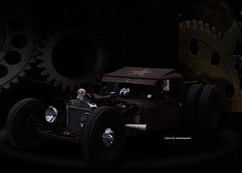 RAT ROD GEARS, FORD, RATROD, RUSTY CAR, SKULL HD wallpaper