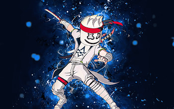 Marshinobi, , blue neon lights, Fortnite Battle Royale, Fortnite characters, Marshinobi Skin, Fortnite, Marshinobi Fortnite HD wallpaper