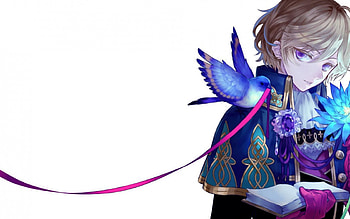 A Boy, sexy, Anime boy, wings, birds, art, white background, band, book, cool, brown hair, blonde hair, guy, male HD wallpaper