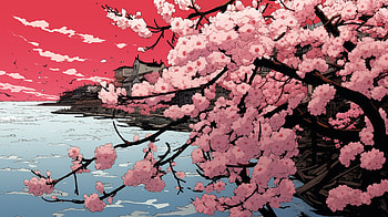Cherry Blossom Elegance, cherry blossom, landscape, lake, Japan HD wallpaper