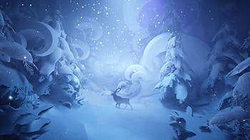 Snow Valley, blue, winter, fantasy, snow, valley, tyler smith, silhouette, dee, iarna HD wallpaper