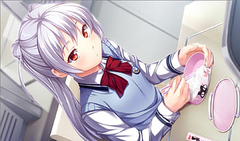 Anime girl, gray, anime school girl, aniem girl, anime, food HD wallpaper