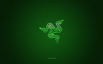 Razer logo, metal emblem, green carbon texture, Razer, brands, green background, Razer emblem HD wallpaper