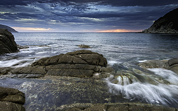 Nature, Stones, Sea, Clouds, Shore, Bank, Bay HD wallpaper