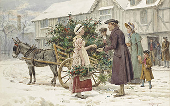 Merry Christmas!, george goodwin kilburne, woman, winter, craciun, art, man, painting, snow, christmas, pictura, iarna, couple HD wallpaper