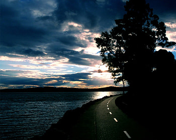 Coastal Road under beautiful sky, oceans, coastline, coast, sunsets, , clouds, trees, nature, sky, new, roads HD wallpaper