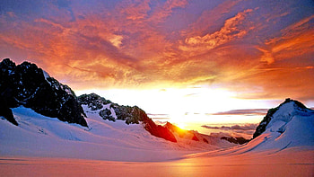 Winter Sunset, winter, snow, clouds, nature, mountains, sunset HD wallpaper