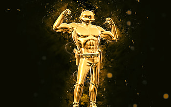 Golden Agent Meowscles, , yellow neon lights, Fortnite Battle Royale, Fortnite characters, Golden Agent Meowscles Skin, Fortnite, Golden Agent Meowscles Fortnite HD wallpaper